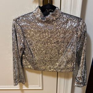 A.L.C. Silver Sequin Crop Top